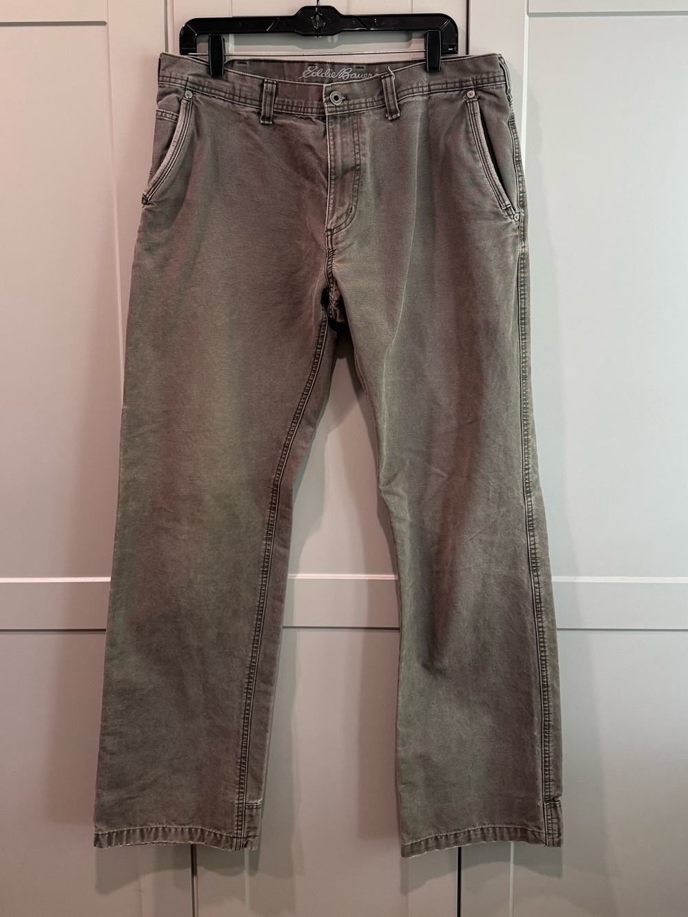 Eddie Bauer Men's Straight-Leg Chinos in Faded Gray-Green